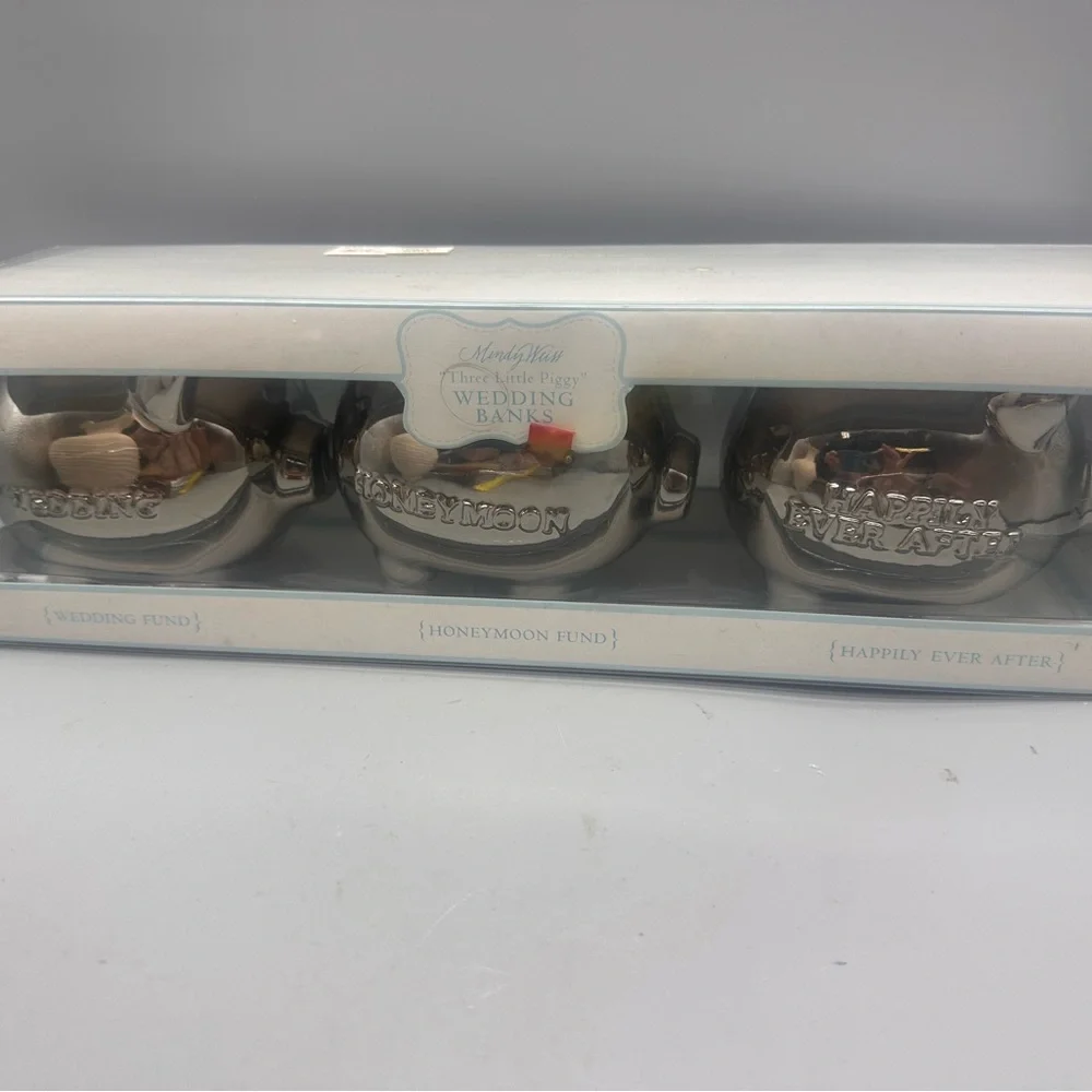 Three-Piece Silver Wedding Piggy Bank Set by MichelDesigns
